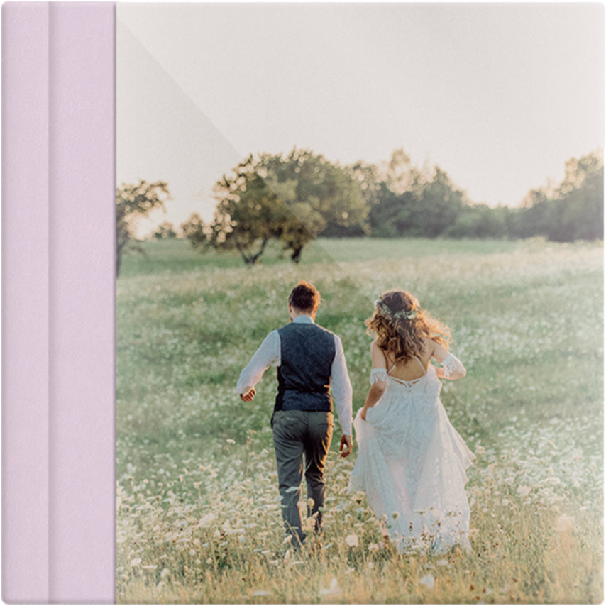 Baby Pink leatherette wedding album, full acrylic photo cover, 12x12
