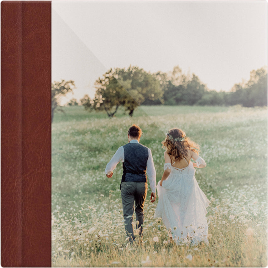Ginger Vintage leatherette wedding album, full acrylic photo cover, 12x12