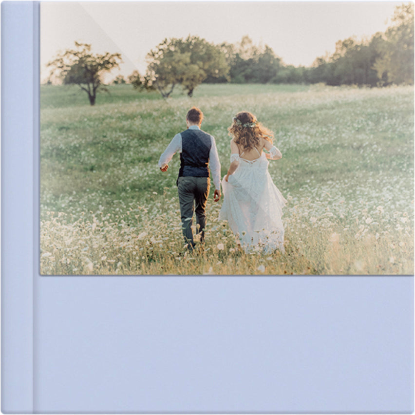 Baby Blue leatherette wedding album, half acrylic photo cover, 12x12