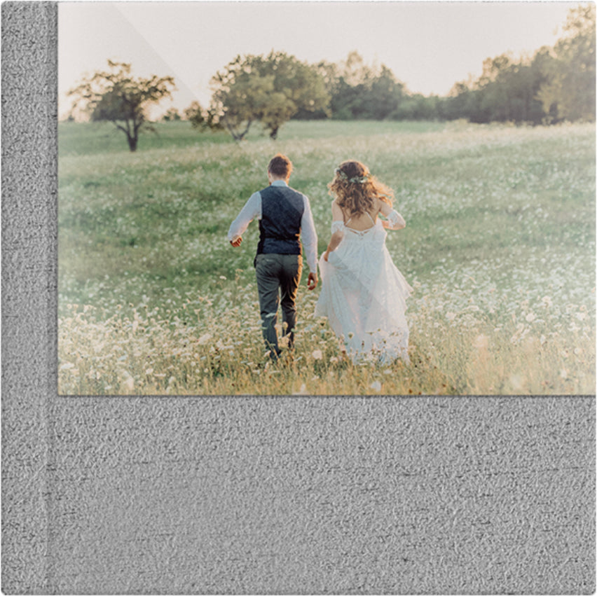 Elephant Grey suede wedding album, half acrylic photo cover, 12x12