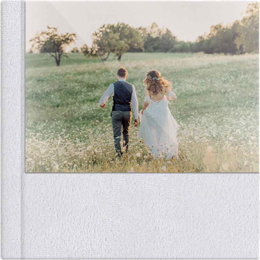 Off White velvet wedding album, half acrylic photo cover, 12x12