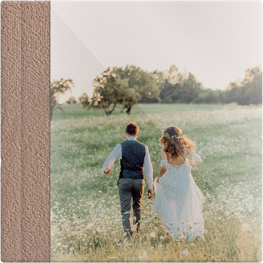 Camel Brown velvet wedding album, full acrylic photo cover, 12x12