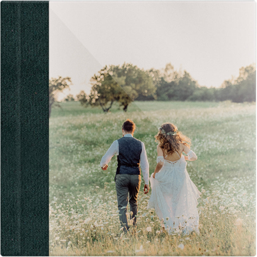 Deep Sea Blue velvet wedding album, full acrylic photo cover, 12x12