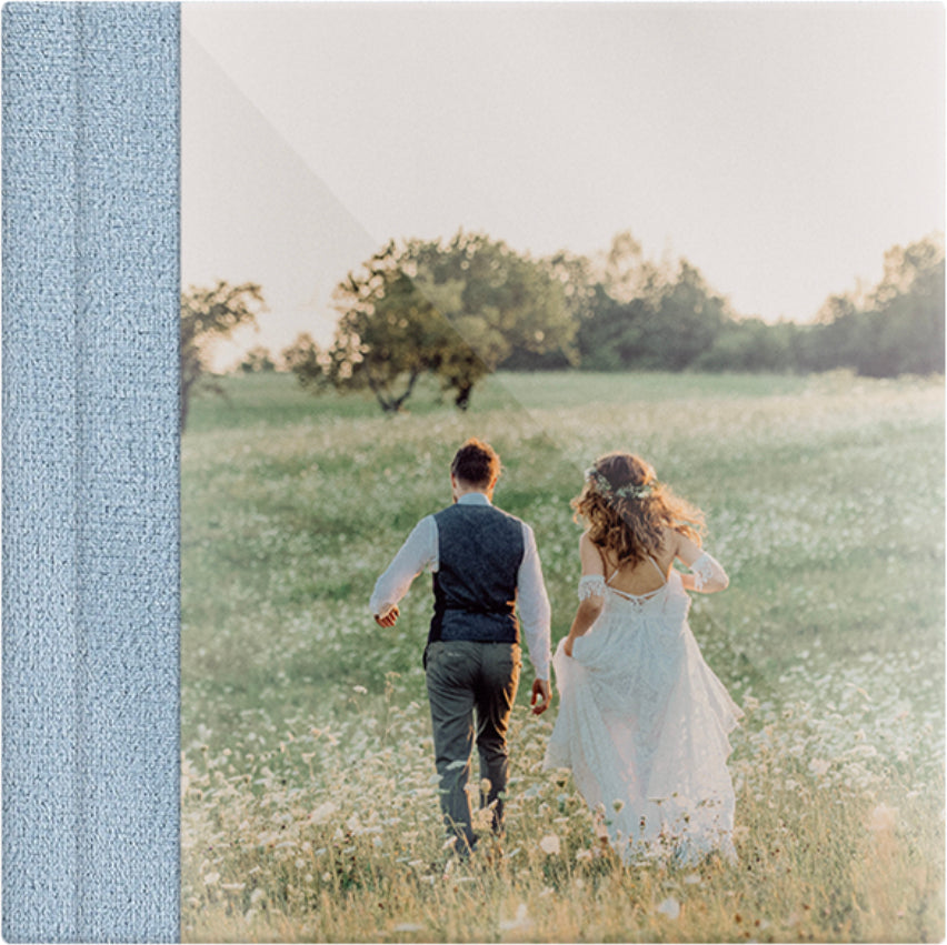 Robin Egg Blue velvet wedding album, full acrylic photo cover, 12x12