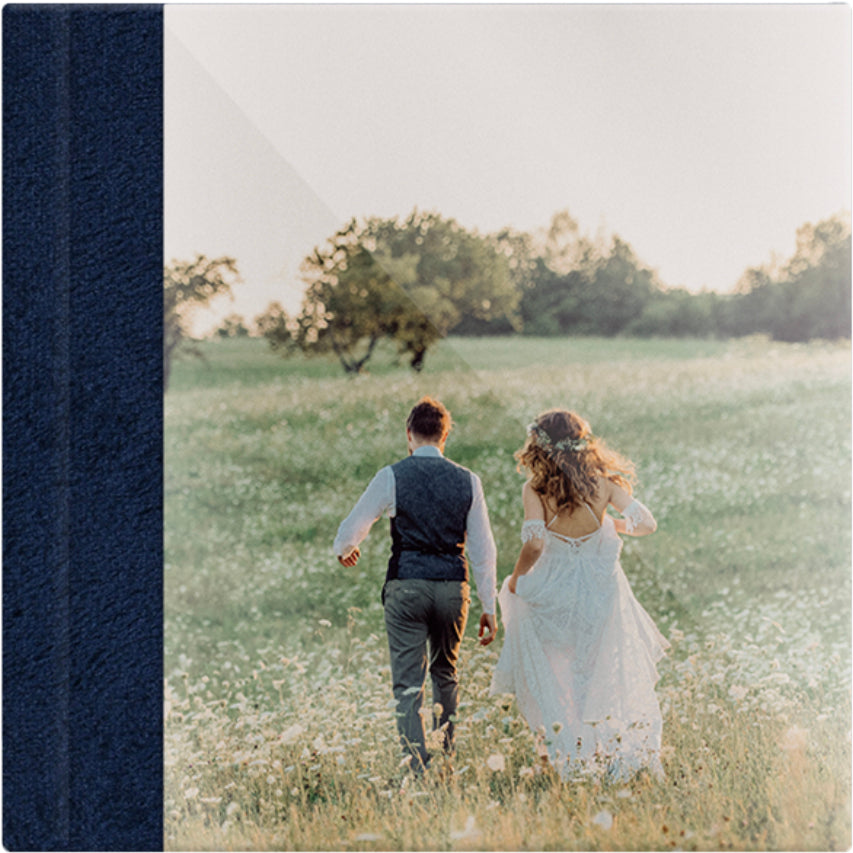 Royal Blue velvet wedding album, full acrylic photo cover, 12x12