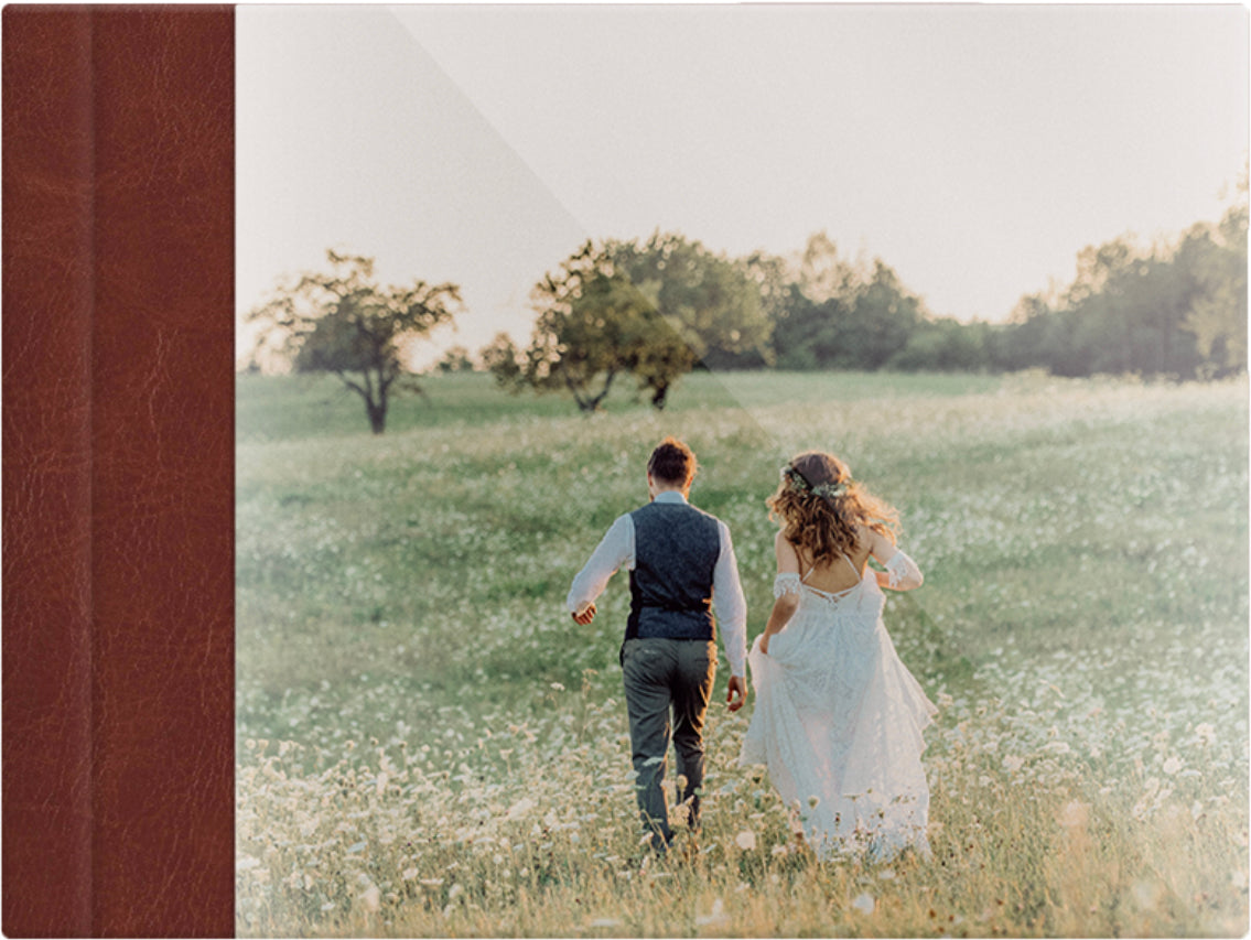Ginger Vintage leatherette wedding album, full acrylic photo cover, 18x12