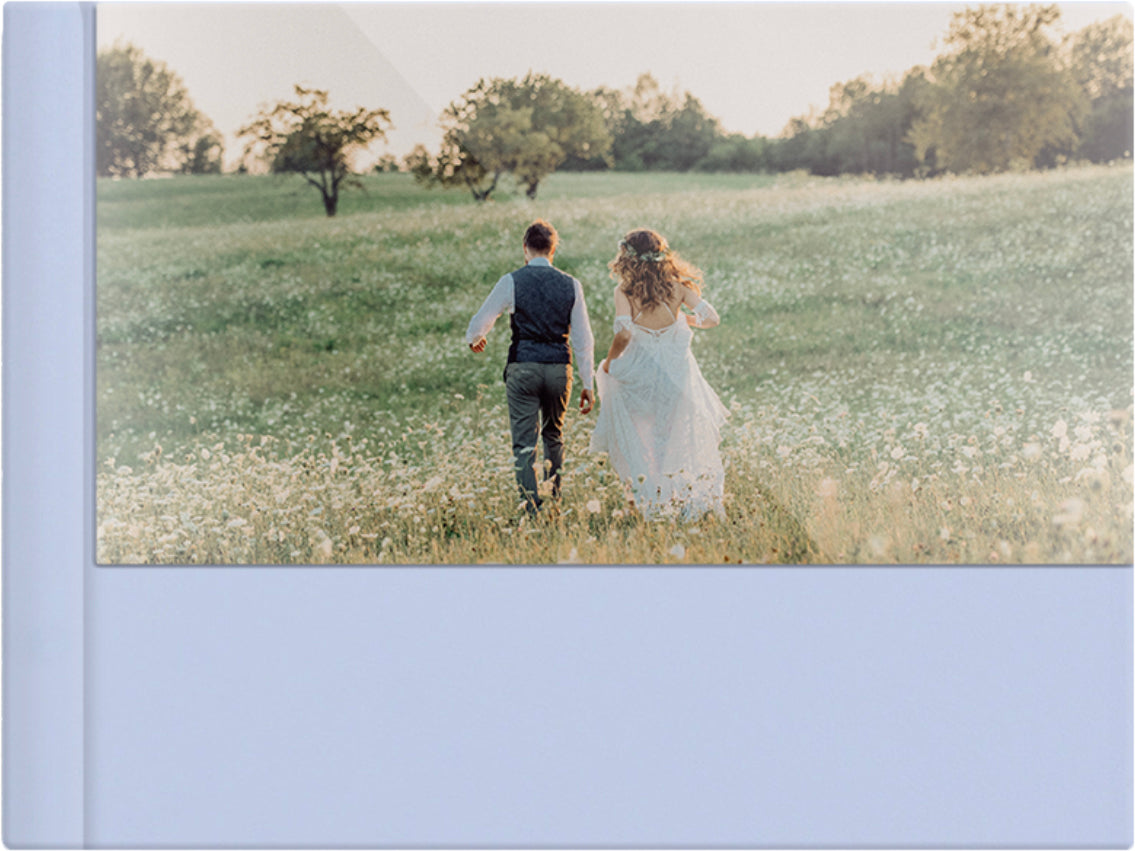 Baby Blue leatherette wedding album, half acrylic photo cover, 18x12