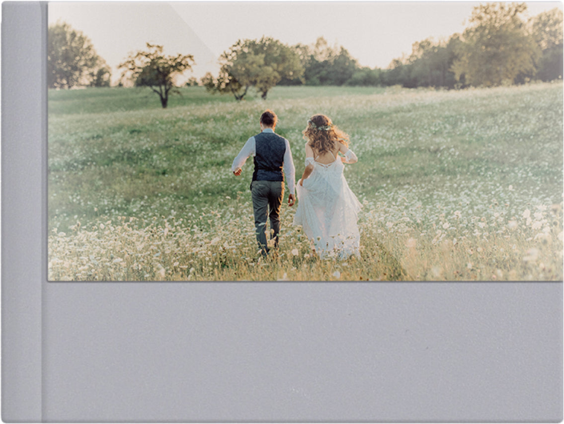 Smoke Grey leatherette wedding album, half acrylic photo cover, 18x12