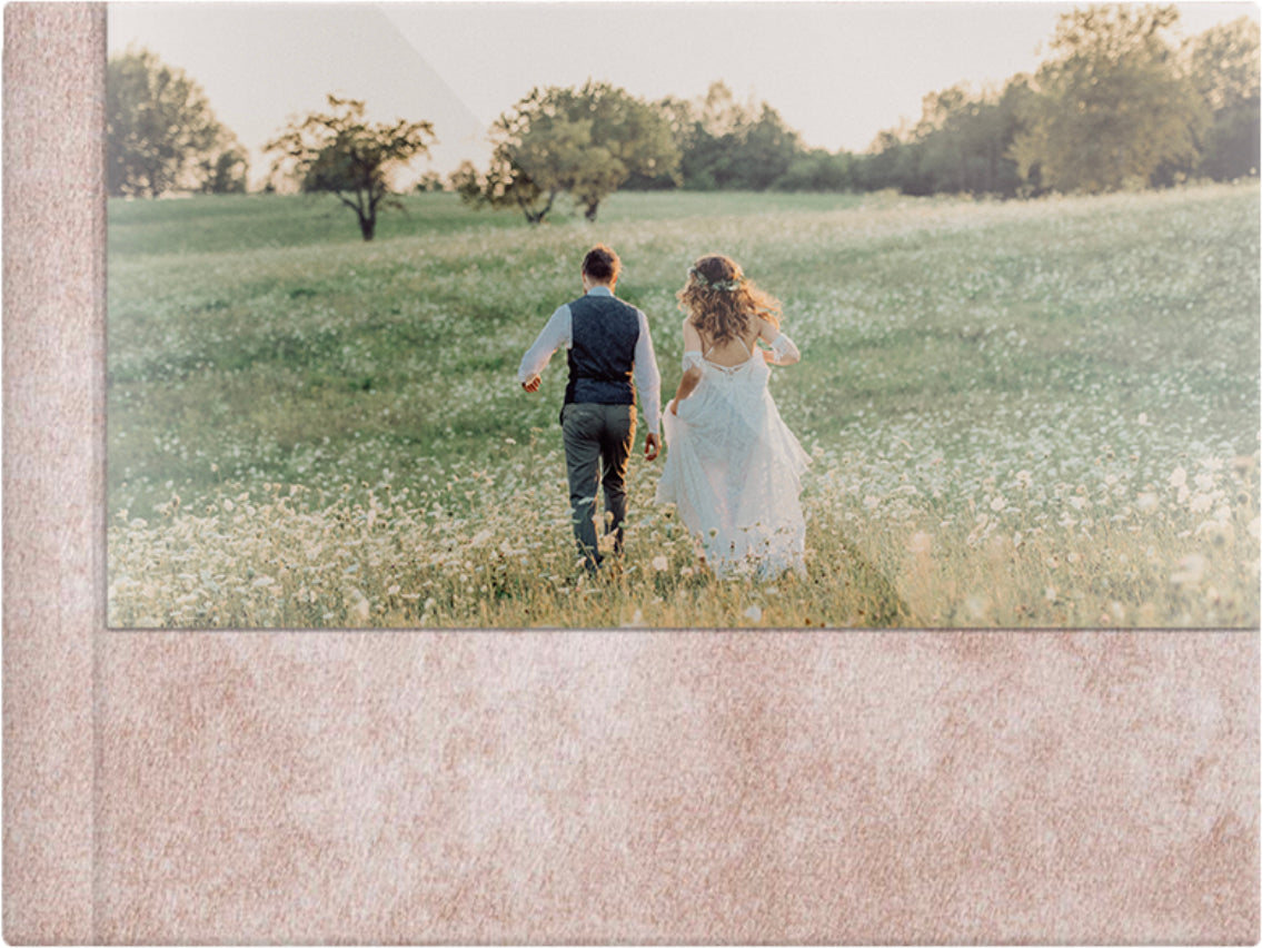 Marble Beige velvet wedding album, half acrylic photo cover, 18x12