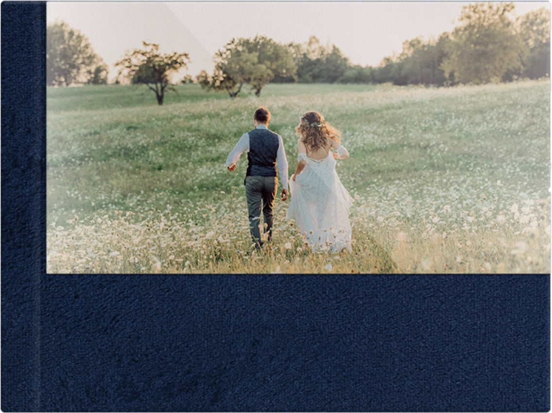 Royal Blue velvet wedding album, half acrylic photo cover, 18x12
