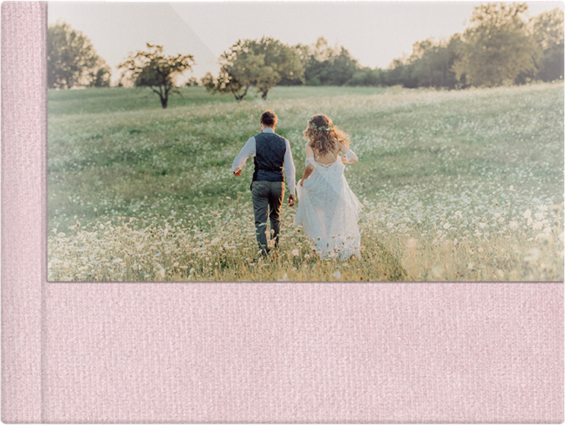 Soft Rose Pink velvet wedding album, half acrylic photo cover, 18x12