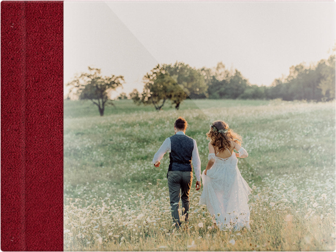 Cardinal Red velvet wedding album, full acrylic photo cover, 18x12