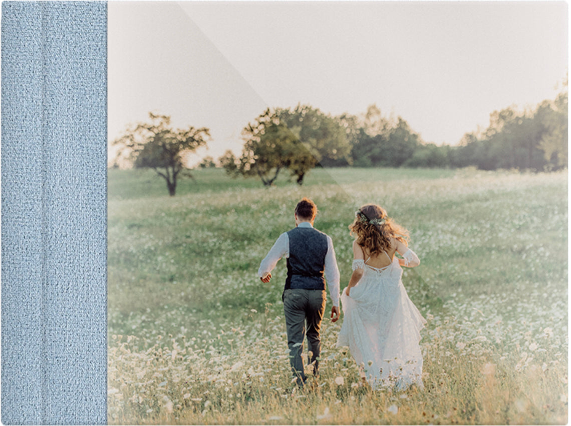 Robin Egg Blue velvet wedding album, full acrylic photo cover, 18x12