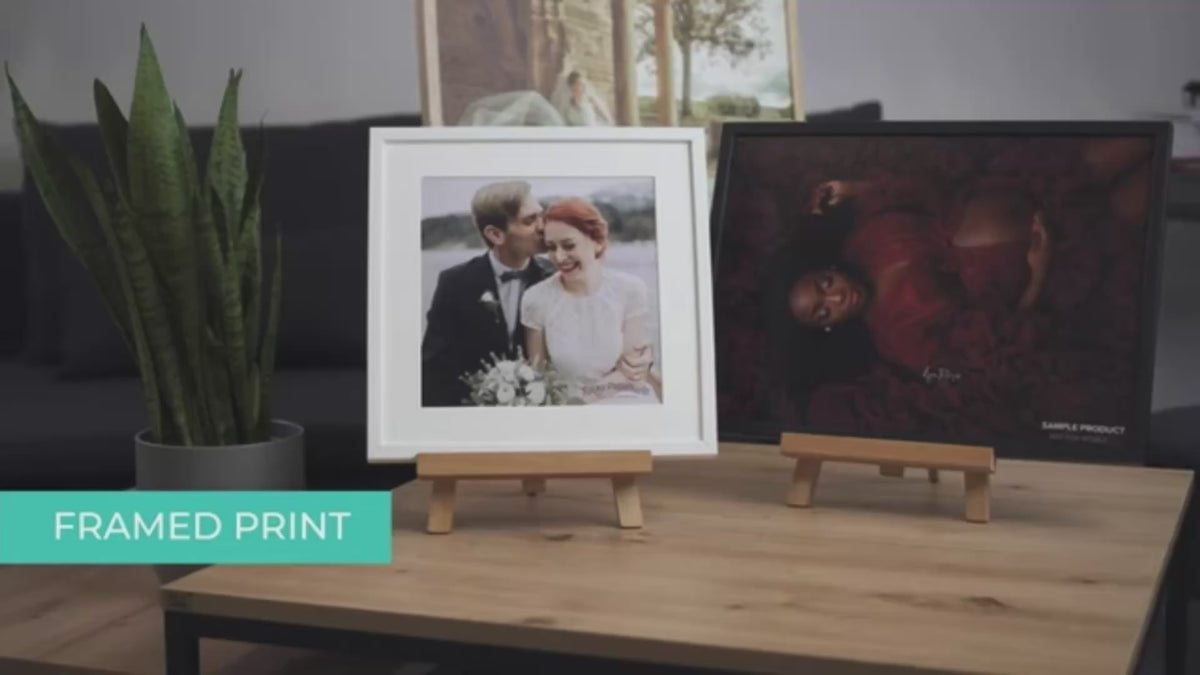 Framed prints in black, white and oak frames, shown with and without a white mount, ready to hang